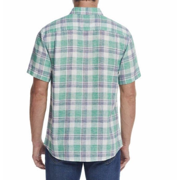 Weatherproof Vintage Men’s Washable Linen Short Sleeve Woven Shirt, Green, XXL - Picture 3 of 6